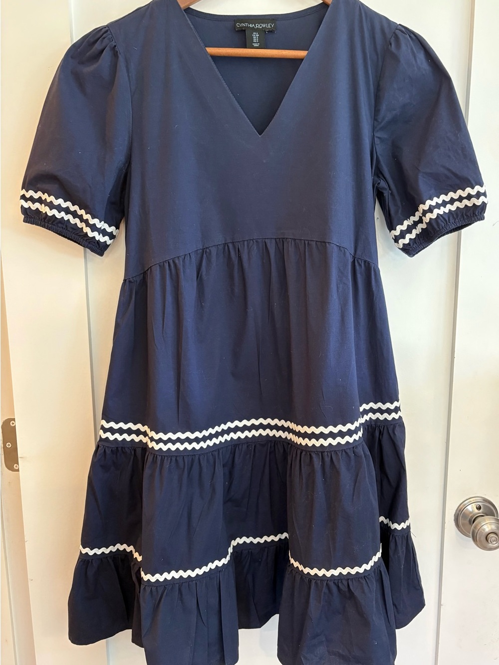 Cynthia Rowley Coastal Nautical Tiered Dress Rickrack Trim Small - Picture 2 of 10
